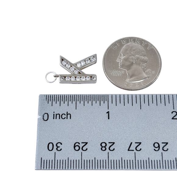 Estate Sterling Silver 925 Channel Set Cubic Zirconia Letter K Dangle Charm - Picture 7 of 8